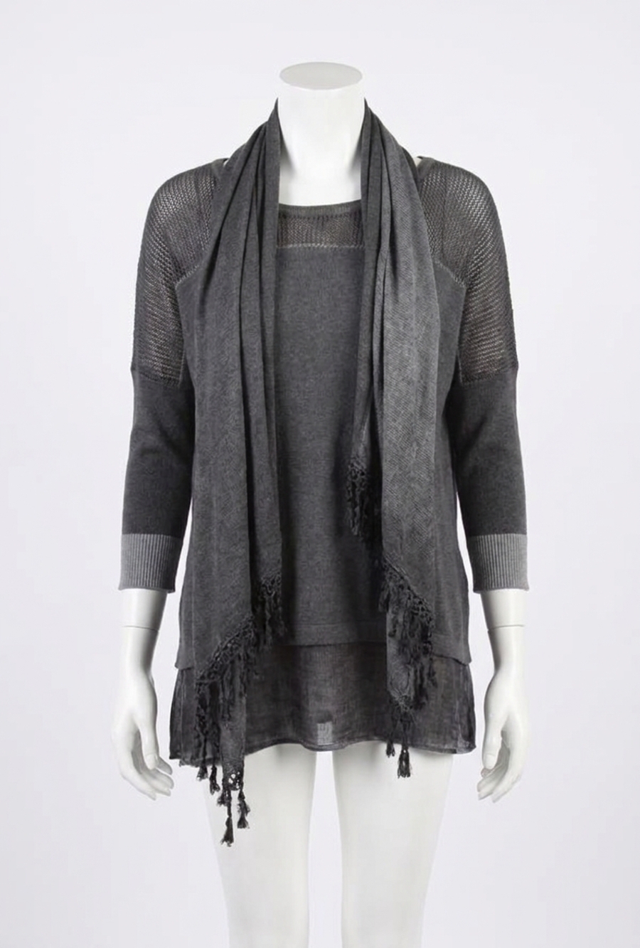 NEW ANGEL 3-piece layered set w/scarf in gray